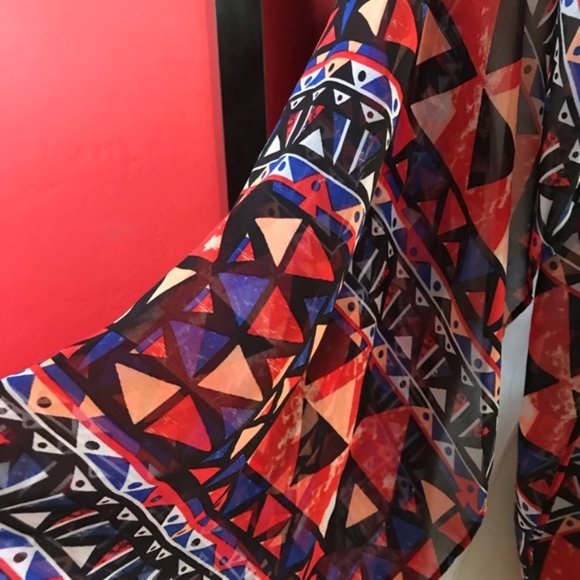 Flowing Colorful Sheer Tribal Print Top Size L - Picture 4 of 5